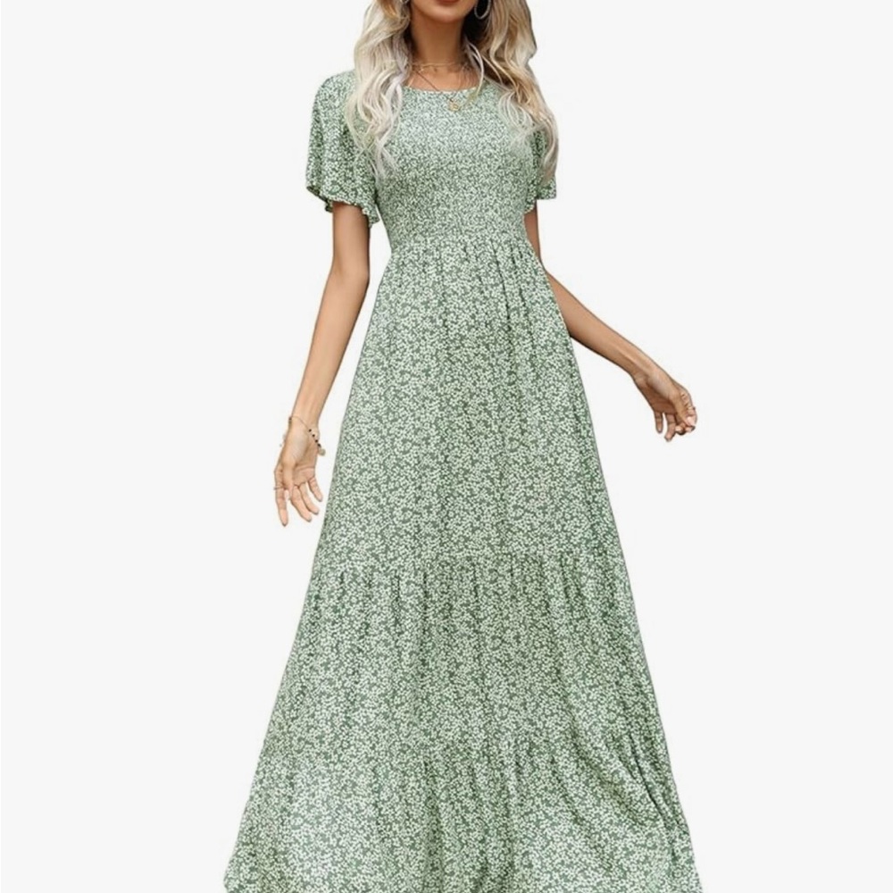 Elegant Green Floral Maxi Dress